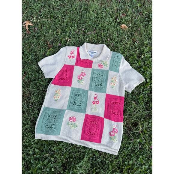 Vintage Alfred Dunner Crochet Cottage Core Collared Shirt Medium - Picture 1 of 5